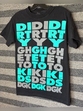 DGK Dirty Ghetto Kids Black T-Shirt Teal & Gray Block Letters Men’s Small EUC